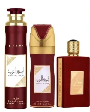 Asdaaf Ameerat Al Arab coffret cadeau - Eau de parfum 100 ml + Spray parfumé 200 ml + Désodorisant d’intérieur