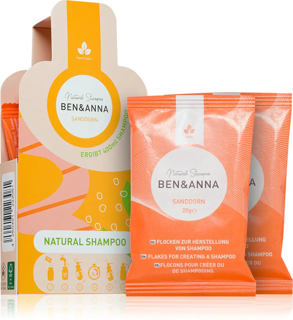 Ben & Anna Shampoo poeder (2×20 g) - Duindoorn - regenereert en verzacht