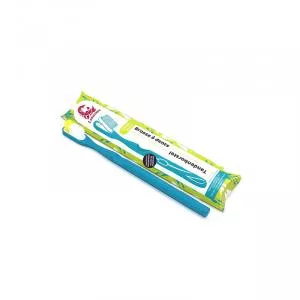 Lamazuna Brosse à dents en bioplastique avec tête remplaçable, mi-dure, bleue