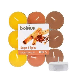 Bolsius Scented Tealights Sugar & Spice 4h bougie chauffe-plat 18 pièces
