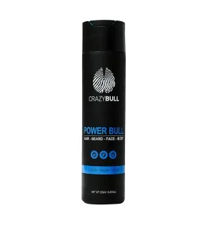 CrazyBull Power Bull Hair-Beard-Face-Body shampooing multifonction 4 en 1 pour cheveux, barbe, visage et corps