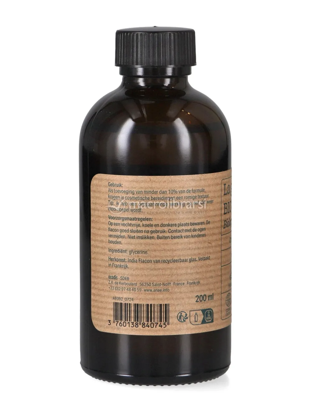 Ecodis Anaé van plantaardige glycerine BIO (200 ml) - hydrateert en verzacht de huid