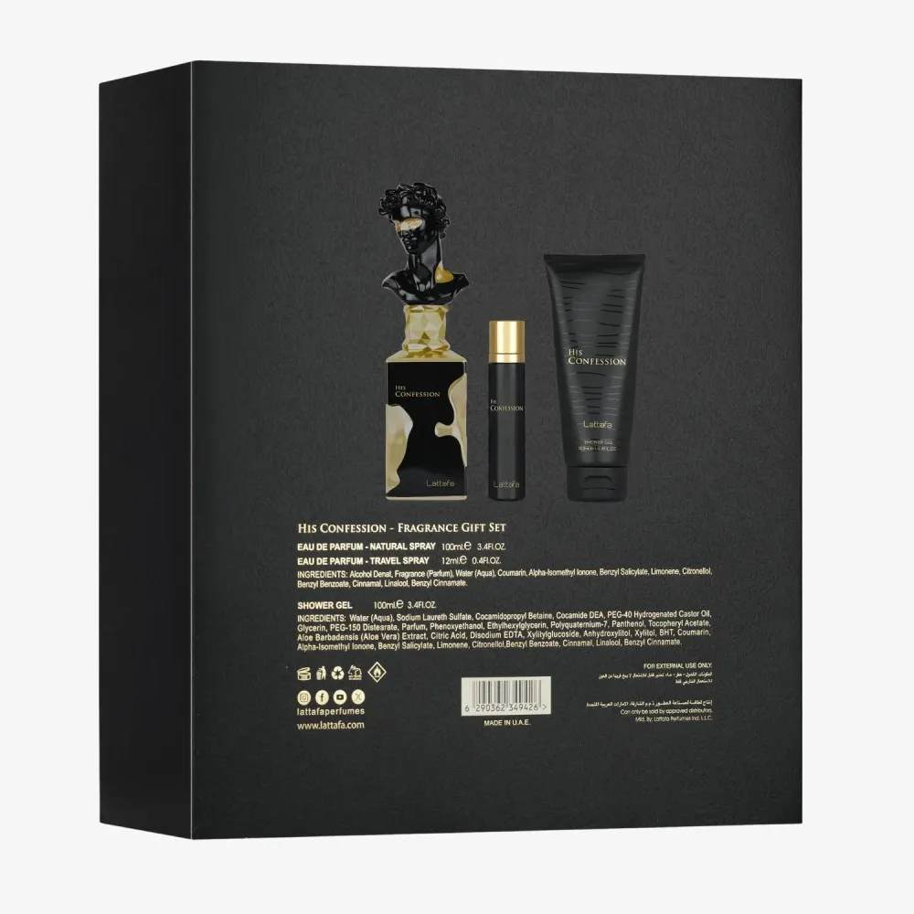 His Confession Eau de Parfum pour homme 100 ml + Eau de Parfum MINI 12 ml + gel douche