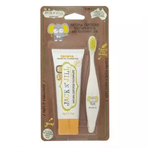 Jack n Jill Set d'action Dentifrice pour enfants - Banane (50 g) Brosse à dents pour enfants Eléphant - set à prix réduit