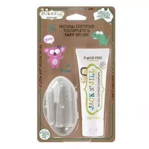  Set d'action Dentifrice pour enfants - sans saveur (50 g) Brosse à dents pour enfants en silicone pour les doigts - set à prix réduit
