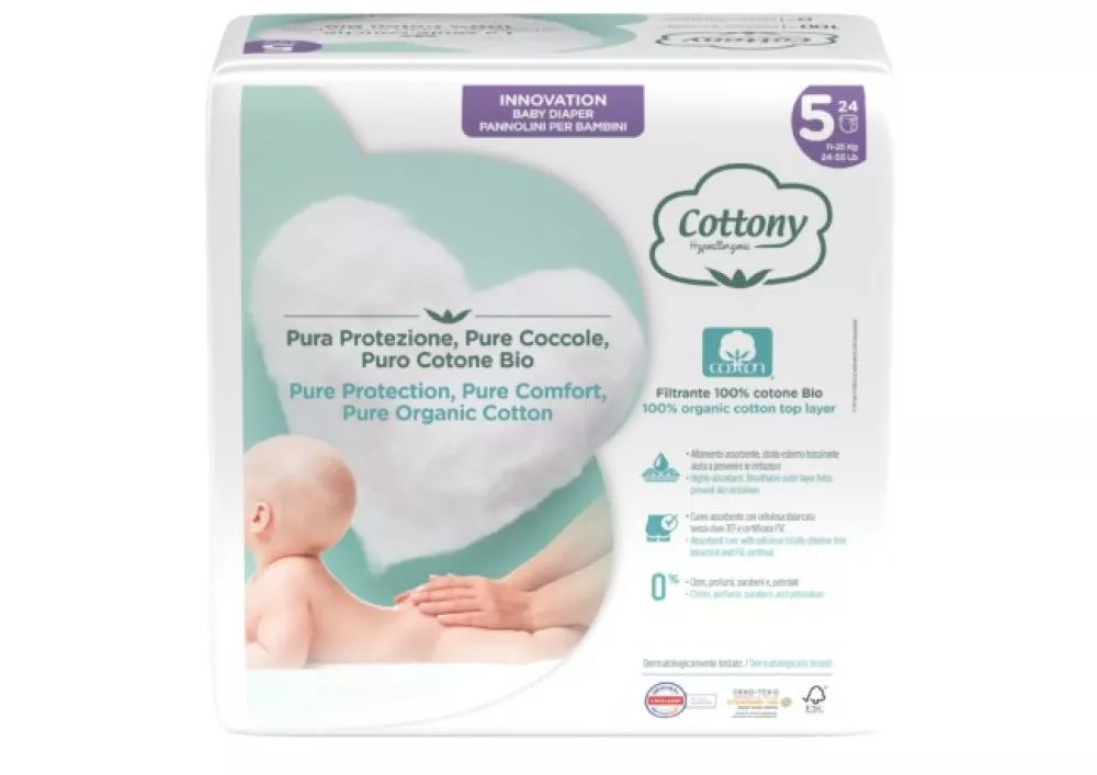 Cottony Couches jetables pour bébés en coton biologique 11-25 kg