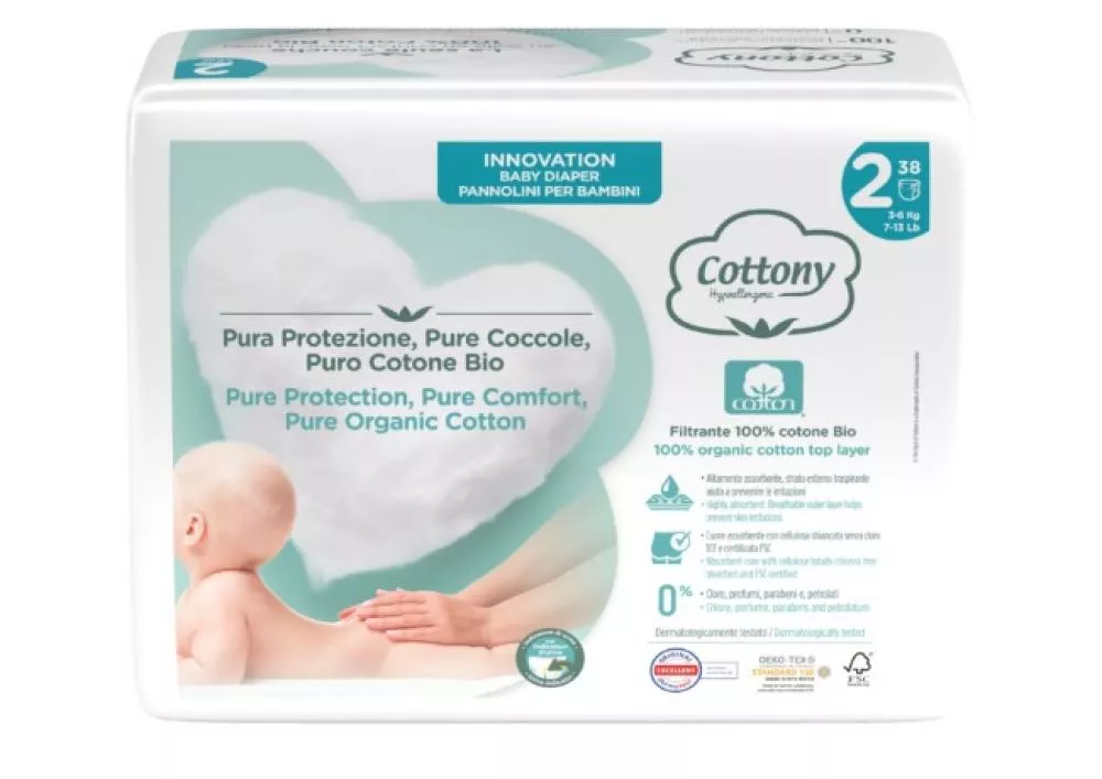 Cottony Couches jetables pour bébés en coton biologique 3-6 kg