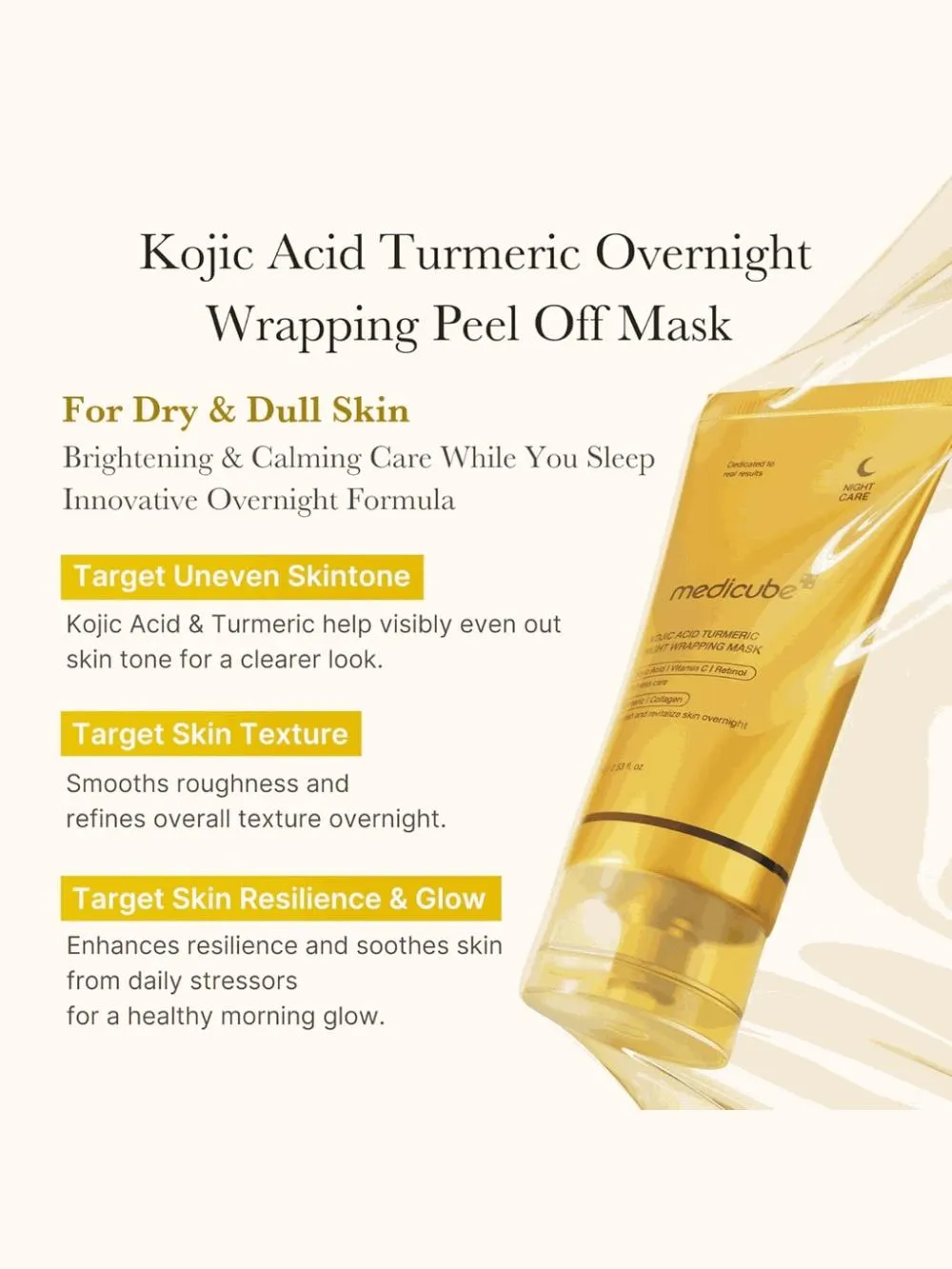 Masque de nuit enveloppant à l'acide kojique et au curcuma 75 ml
