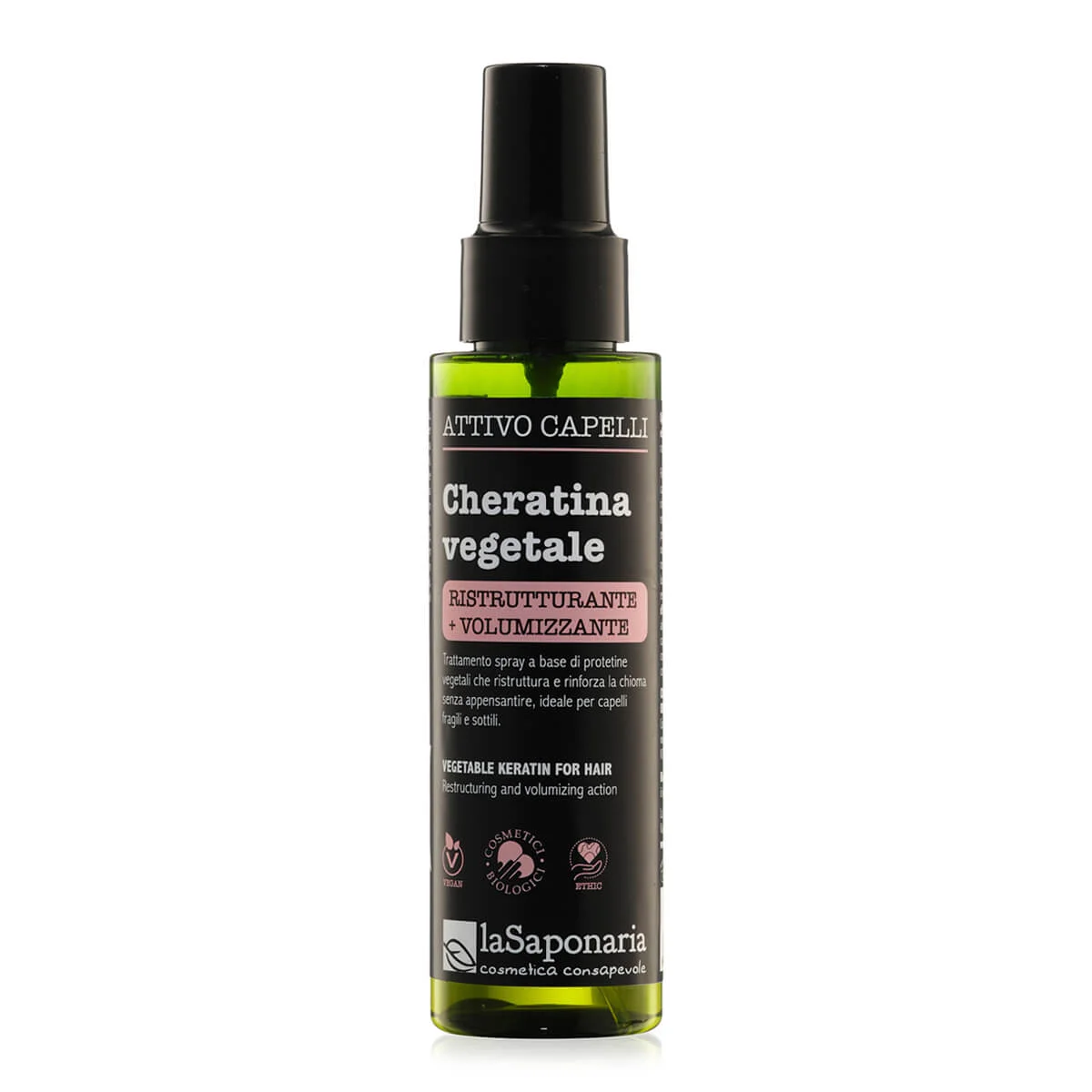 laSaponaria Kératine végétale pour cheveux - spray actif restructurant et volumisant (100 ml) - convient aux cheveux abîmés et fins