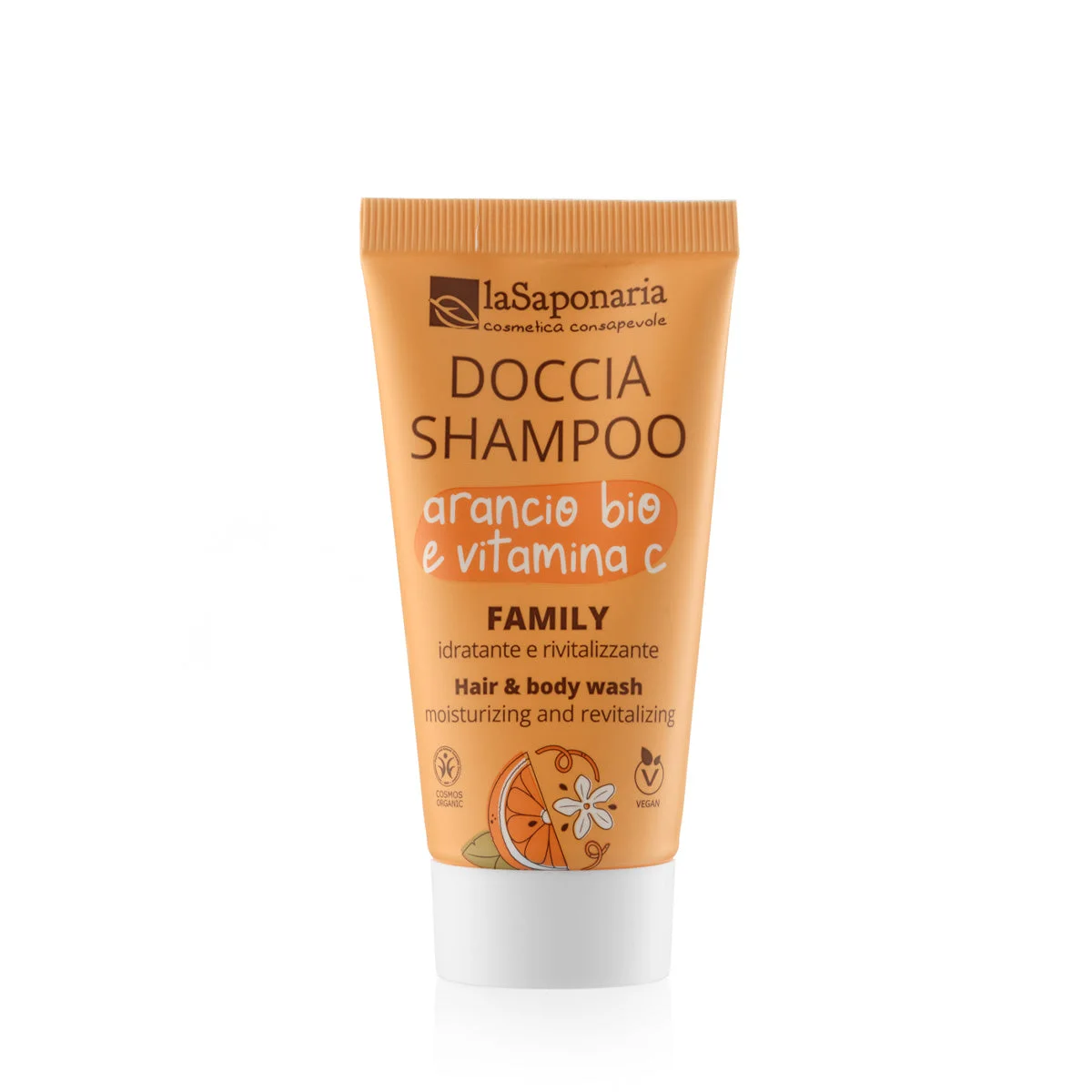 laSaponaria Gel douche et shampooing 2 en 1 à l'orange bio et à la vitamine C pour toute la famille 30 ml - au parfum doux et tonifiant