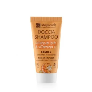 laSaponaria Gel douche et shampooing 2 en 1 à l'orange bio et à la vitamine C pour toute la famille 30 ml - au parfum doux et tonifiant