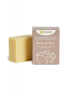 laSaponaria Savon solide corps et cheveux 2 en 1 à l'huile de lin BIO (100 g) - dans un emballage en papier