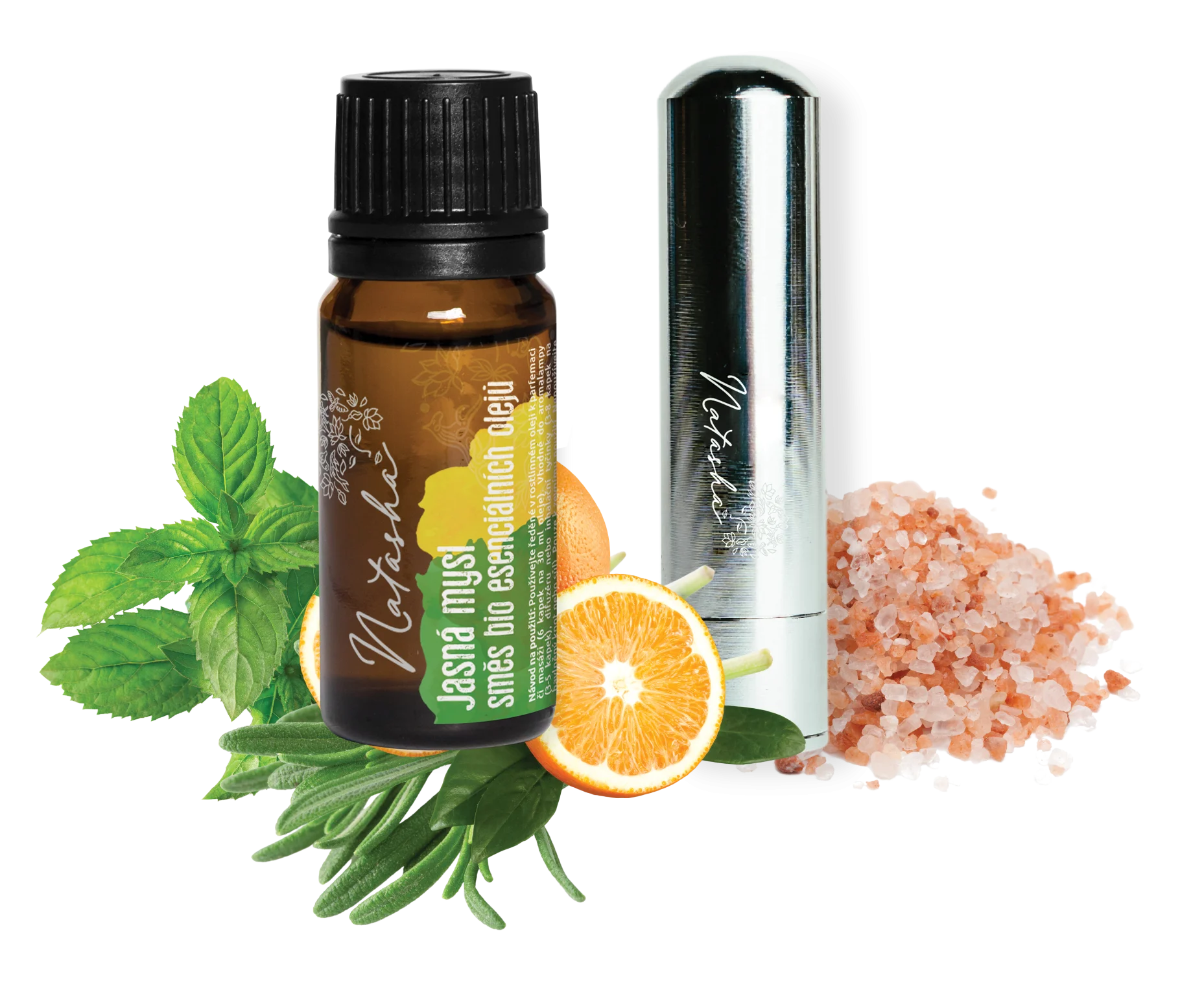 Natasha Coffret d’aromathérapie avec inhalateur - Esprit clair - orange fraîche, menthe poivrée et romarin