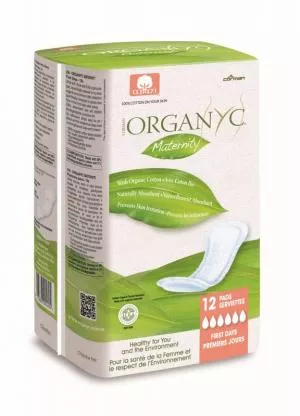 Organyc Coussinets de maternité post-partum (12 pcs) - 100% coton biologique, 6 gouttes