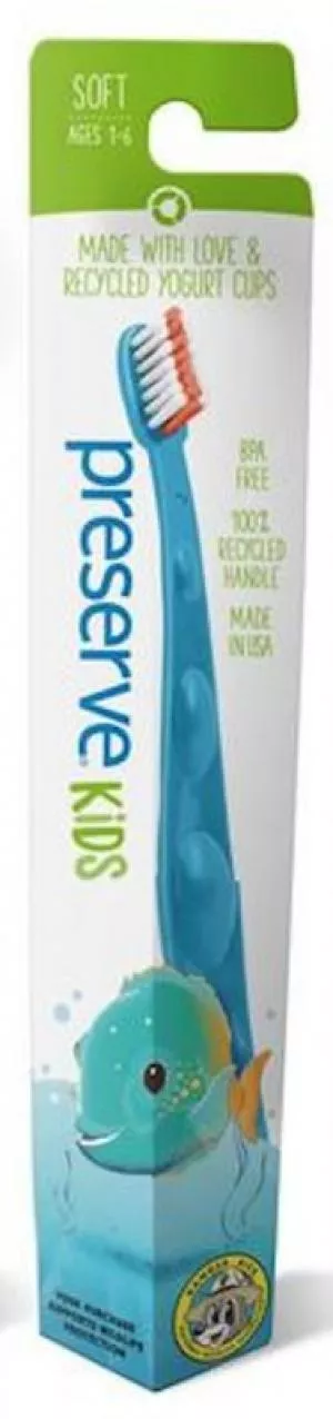 Preserve Brosse à dents pour enfants (souple) - cyan - fabriquée à partir de pots de yaourt recyclés