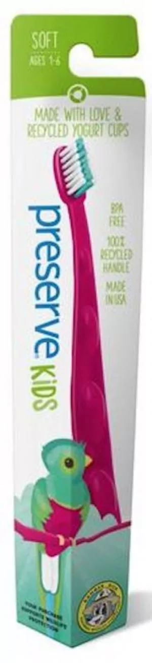 Preserve Brosse à dents pour bébé (souple) - rose - fabriquée à partir de pots de yaourt recyclés