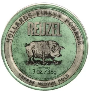 REUZEL Styling Green Pomade Grease Medium Hold pommade coiffante à fixation moyenne et finition brillante 35 g pour hommes