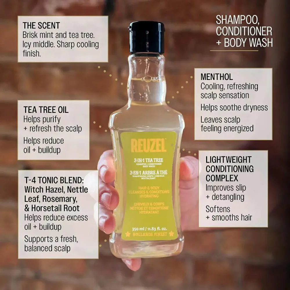 Shampooing-après-shampooing-gel douche 3-en-1 à l’arbre à thé pour hommes 350 ml