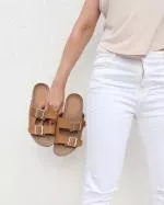 Perky Slide Fivela Baixo Nobuk Camel