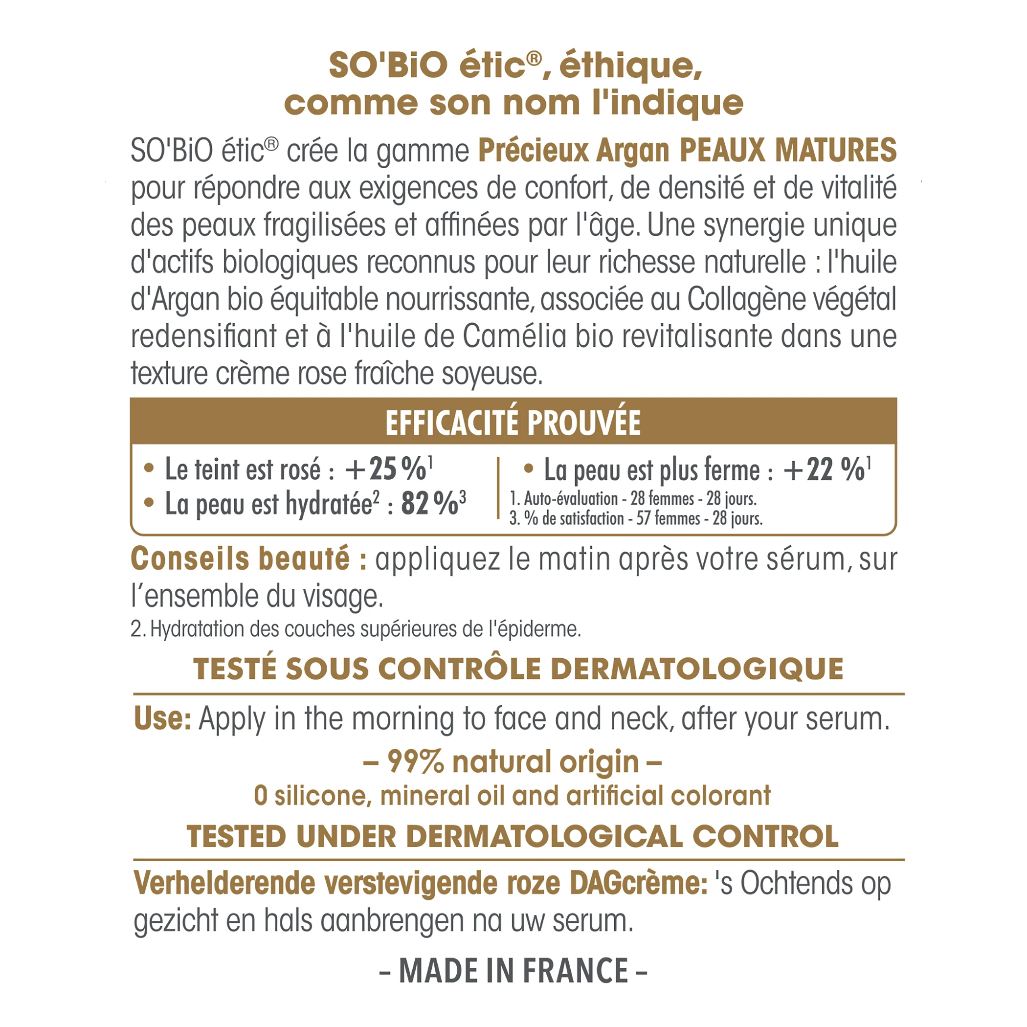 SO’BiO étic Anti-age Précieux Argan Crème de jour rose raffermissante GOLD BIO (50 ml) - raffermit et illumine la peau