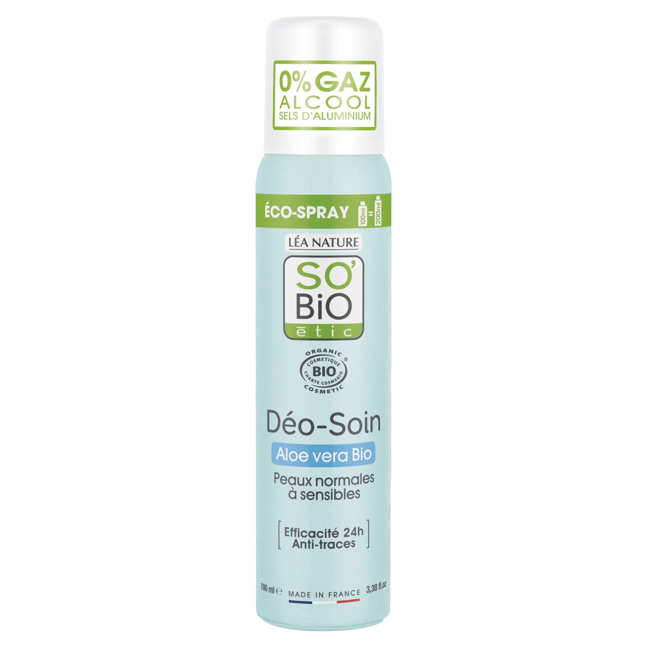 SO’BiO étic Déodorant naturel ECO SPRAY 24h - Aloe vera BIO (100 ml) - efficace jusqu'à 24 heures