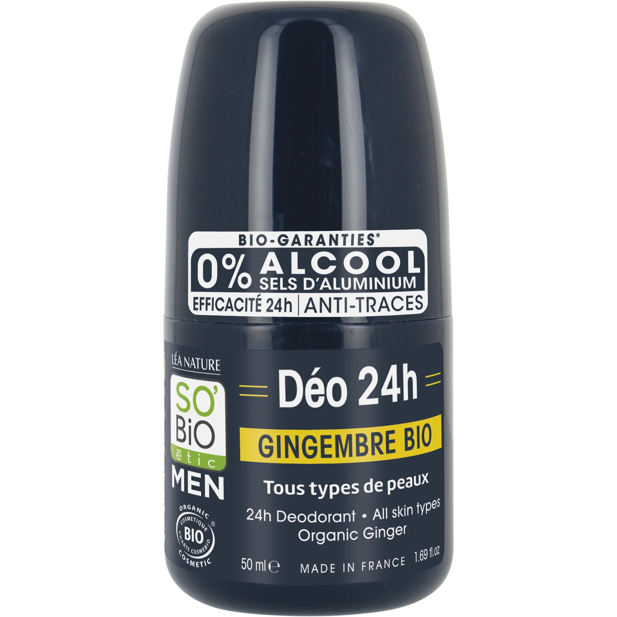 SO’BiO étic Déodorant roll-on 24h MEN - gingembre BIO (50 ml) - efficace jusqu’à 24 heures