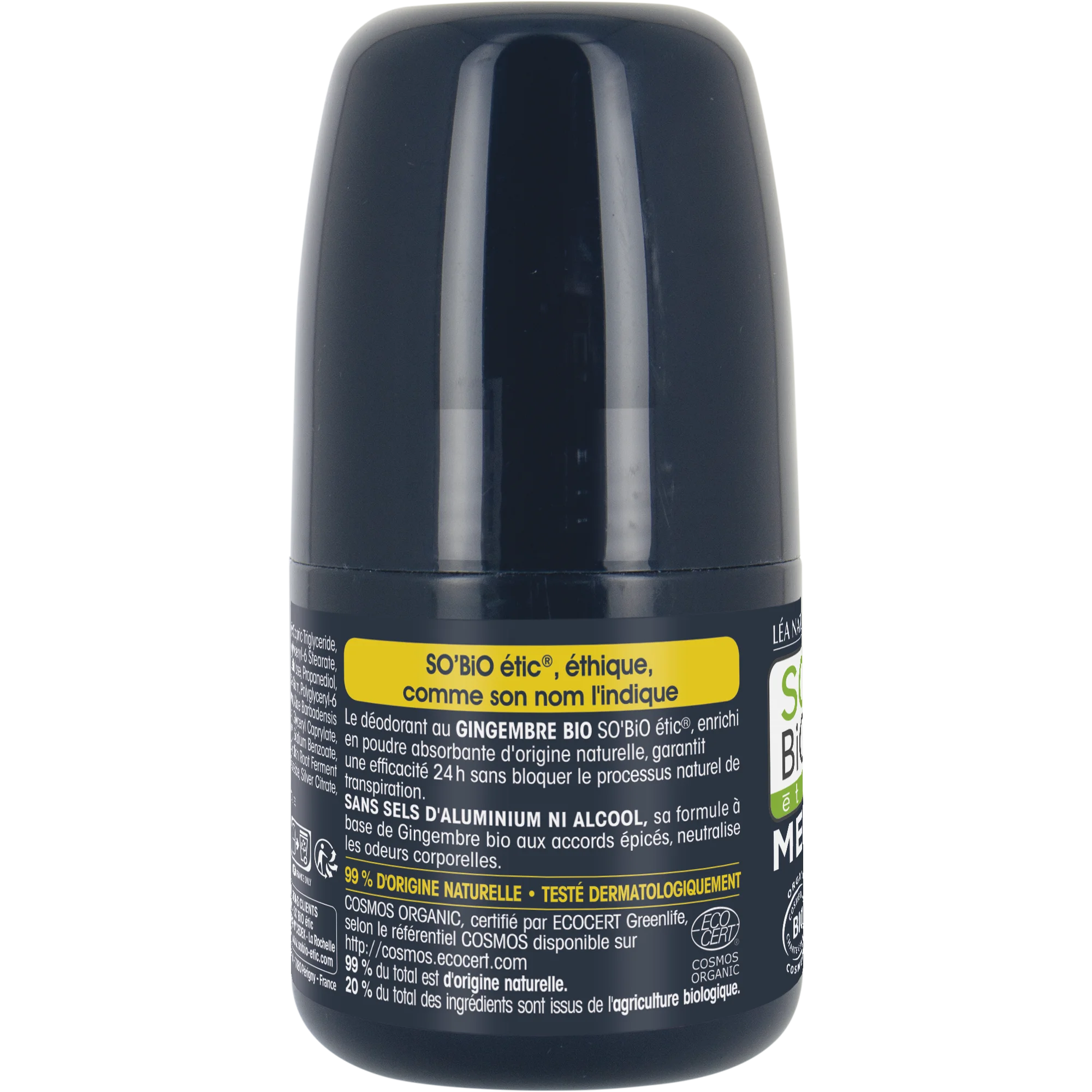 SO’BiO étic Déodorant roll-on 24h MEN - gingembre BIO (50 ml) - efficace jusqu’à 24 heures