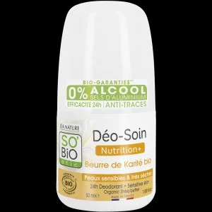 SO’BiO étic Déodorant roll-on 24 h Nutrition+ au karité BIO (50 ml) - efficace jusqu'à 24 heures