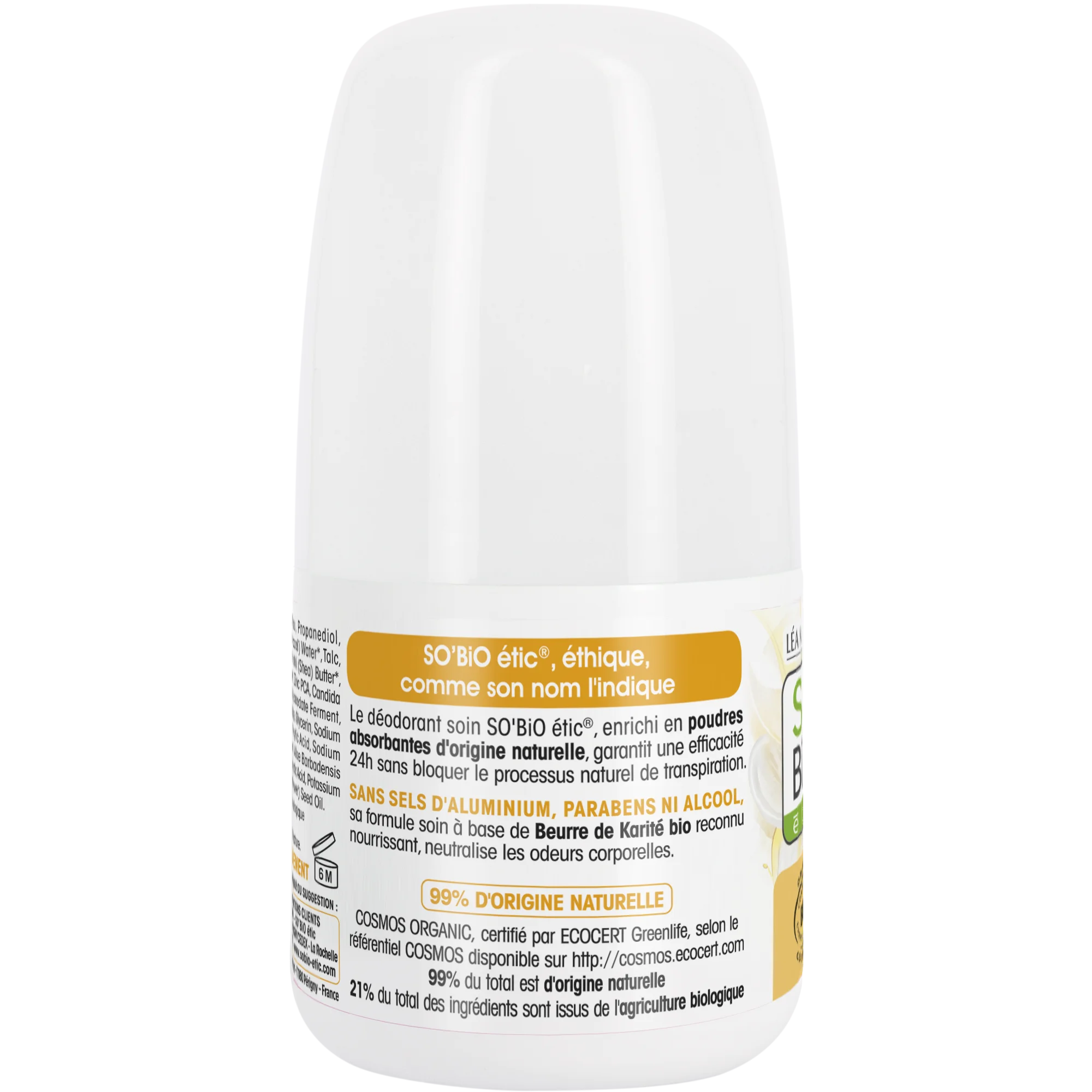 SO’BiO étic Déodorant roll-on 24 h Nutrition+ au karité BIO (50 ml) - efficace jusqu'à 24 heures