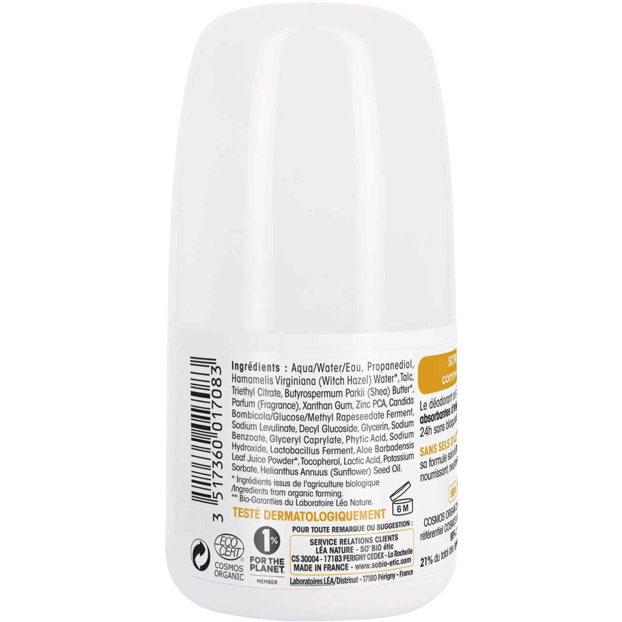 SO’BiO étic Déodorant roll-on 24 h Nutrition+ au karité BIO (50 ml) - efficace jusqu'à 24 heures