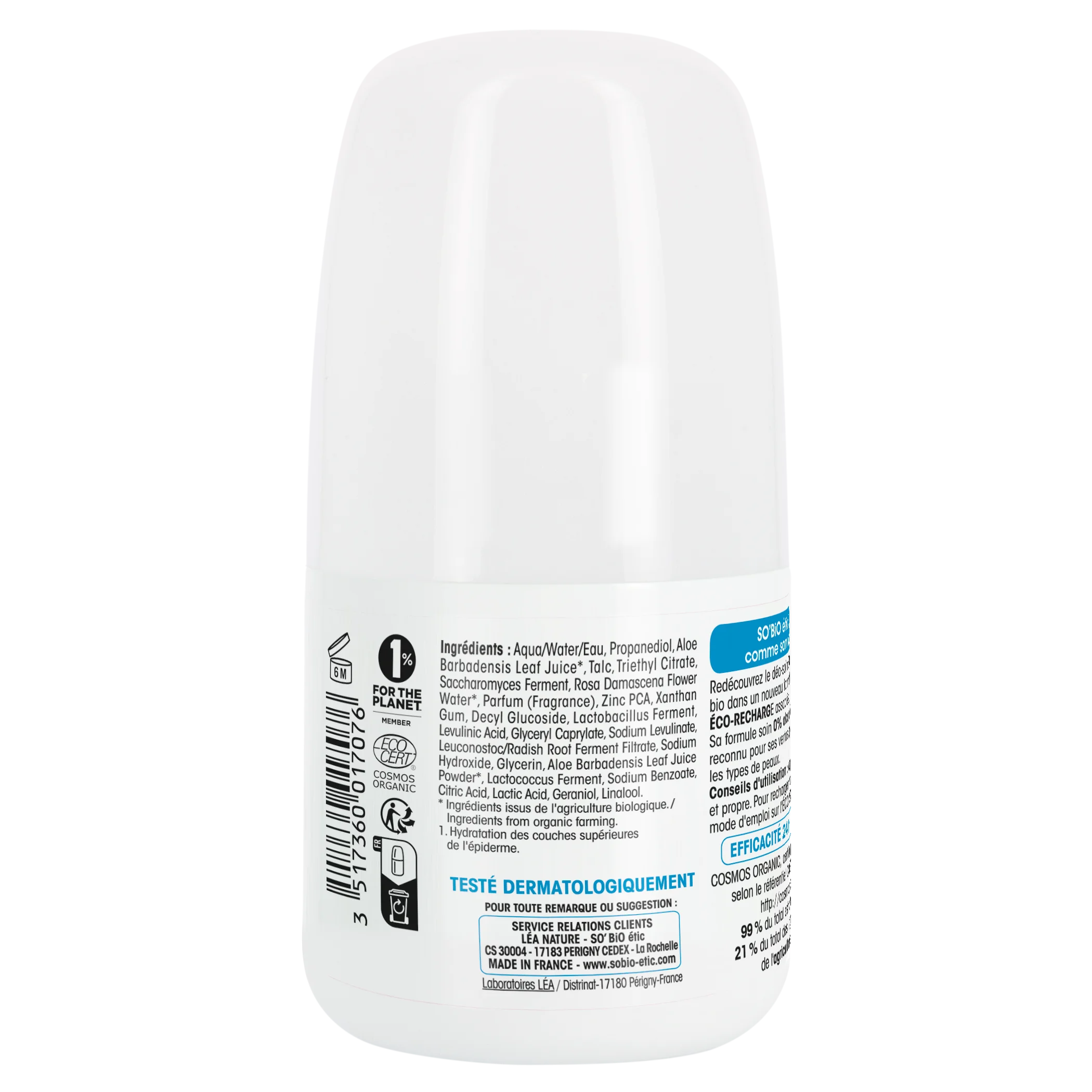 SO’BiO étic Déodorant roll-on 24h - Tolerance+ à l'Aloe vera bio (50 ml) - efficace jusqu'à 24 heures
