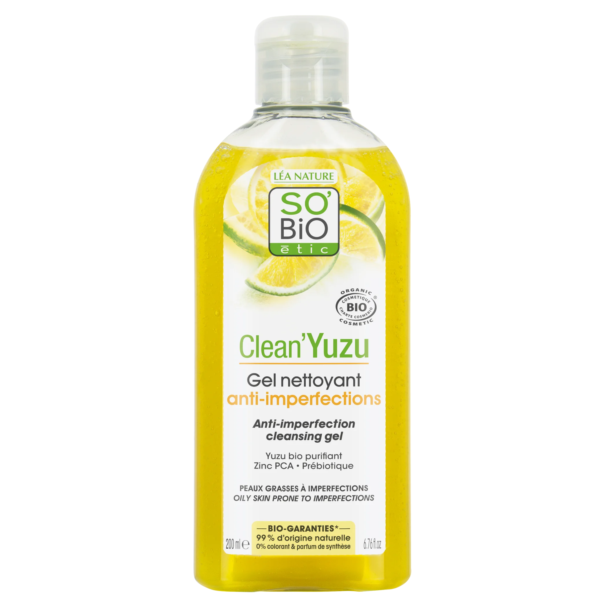 SO’BiO étic Gel nettoyant anti-imperfections - Clean Yuzu BIO (200 ml) - idéal pour les peaux grasses