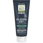 SO’BiO étic Gel douche MEN 3 en 1 - vétiver BIO rafraîchissant (200 ml) - pour le corps, le visage et les cheveux