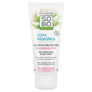 SO’BiO étic Crème hydratante hypoallergénique à l’Aloe vera pour toute la famille BIO (100 ml) - hydrate, apaise et régénère