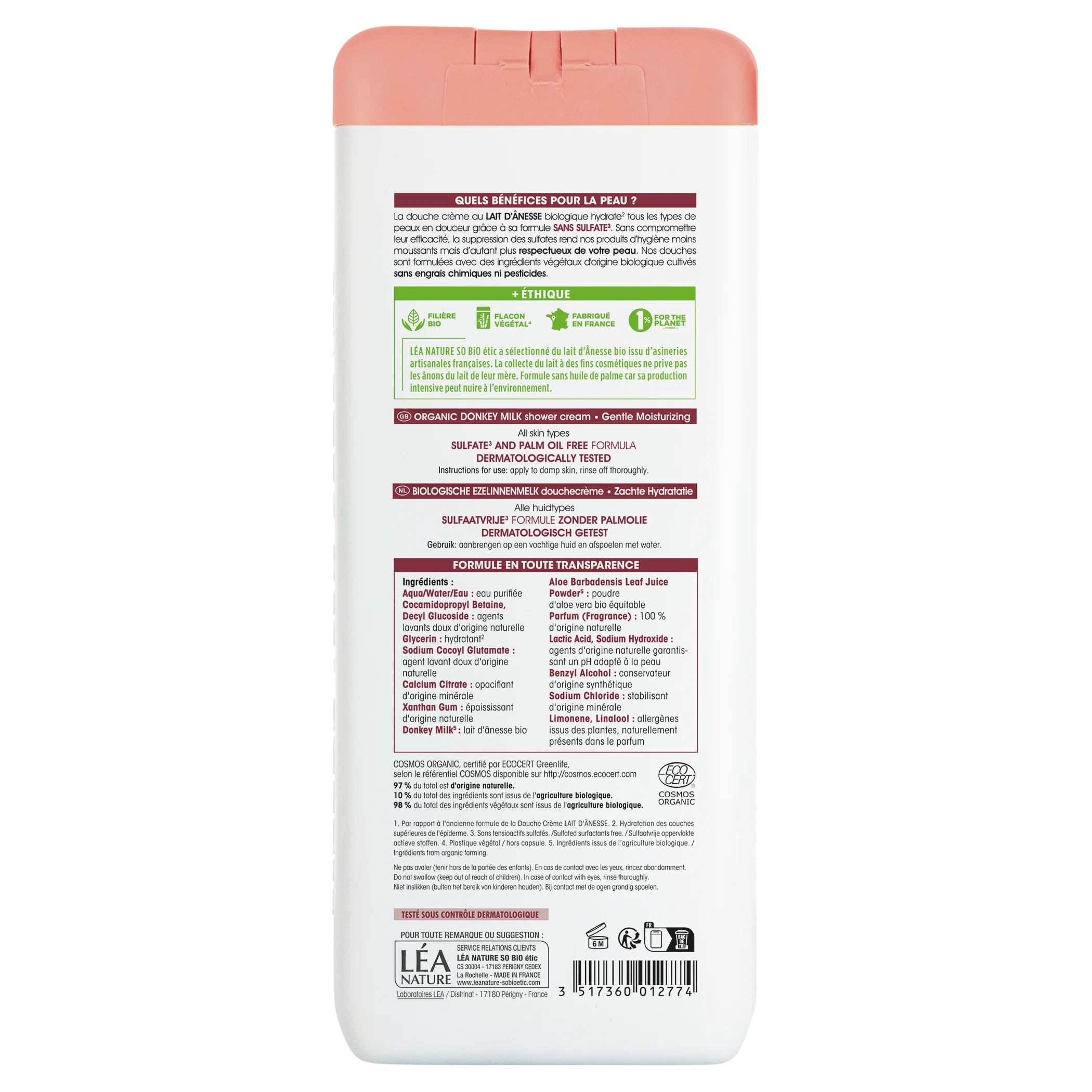 SO’BiO étic Crème de douche délicatement hydratante au lait d’ânesse BIO (650 ml) - tous types de peau