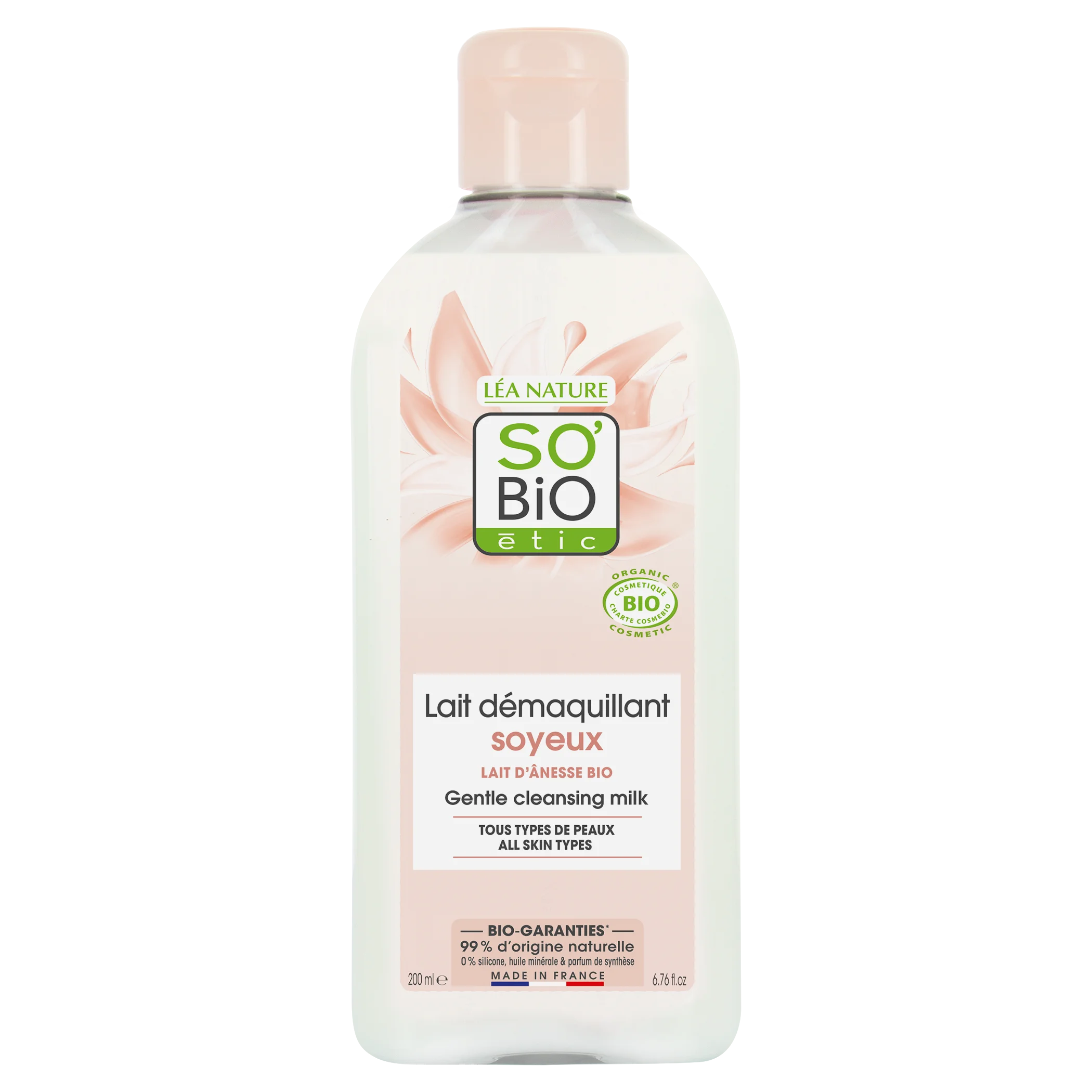 SO’BiO étic Lait démaquillant au lait d’ânesse BIO (200 ml) - élimine en douceur le maquillage et les impuretés