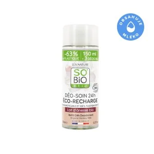 SO’BiO étic Recharge pour déodorant roll-on hydratant 24 h au lait d’ânesse BIO (150 ml) - une recharge remplace trois roll-ons
