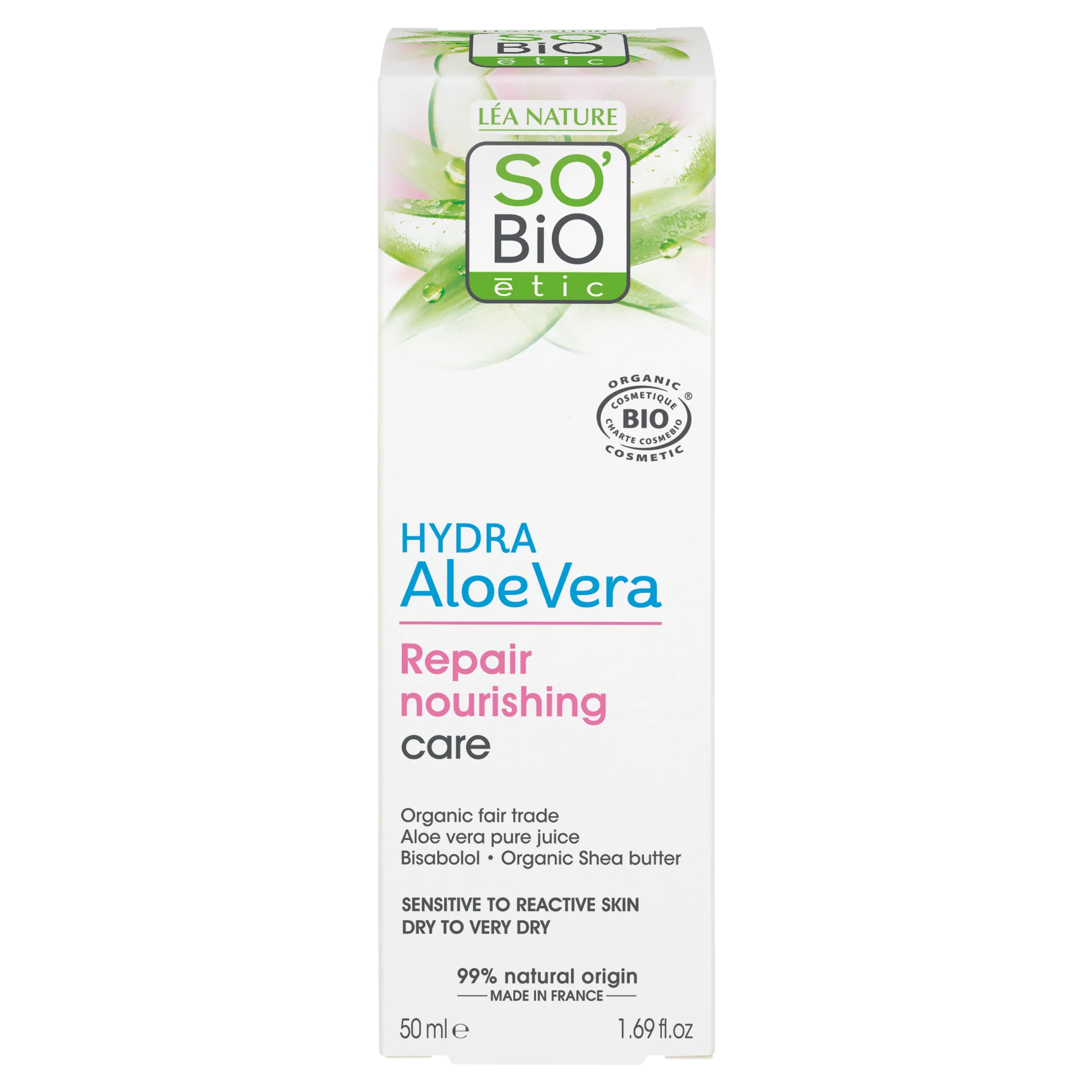 SO’BiO étic Soin nourrissant réparateur à l’Aloe vera pour peaux sensibles BIO (50 ml) - hydrate et nourrit la peau