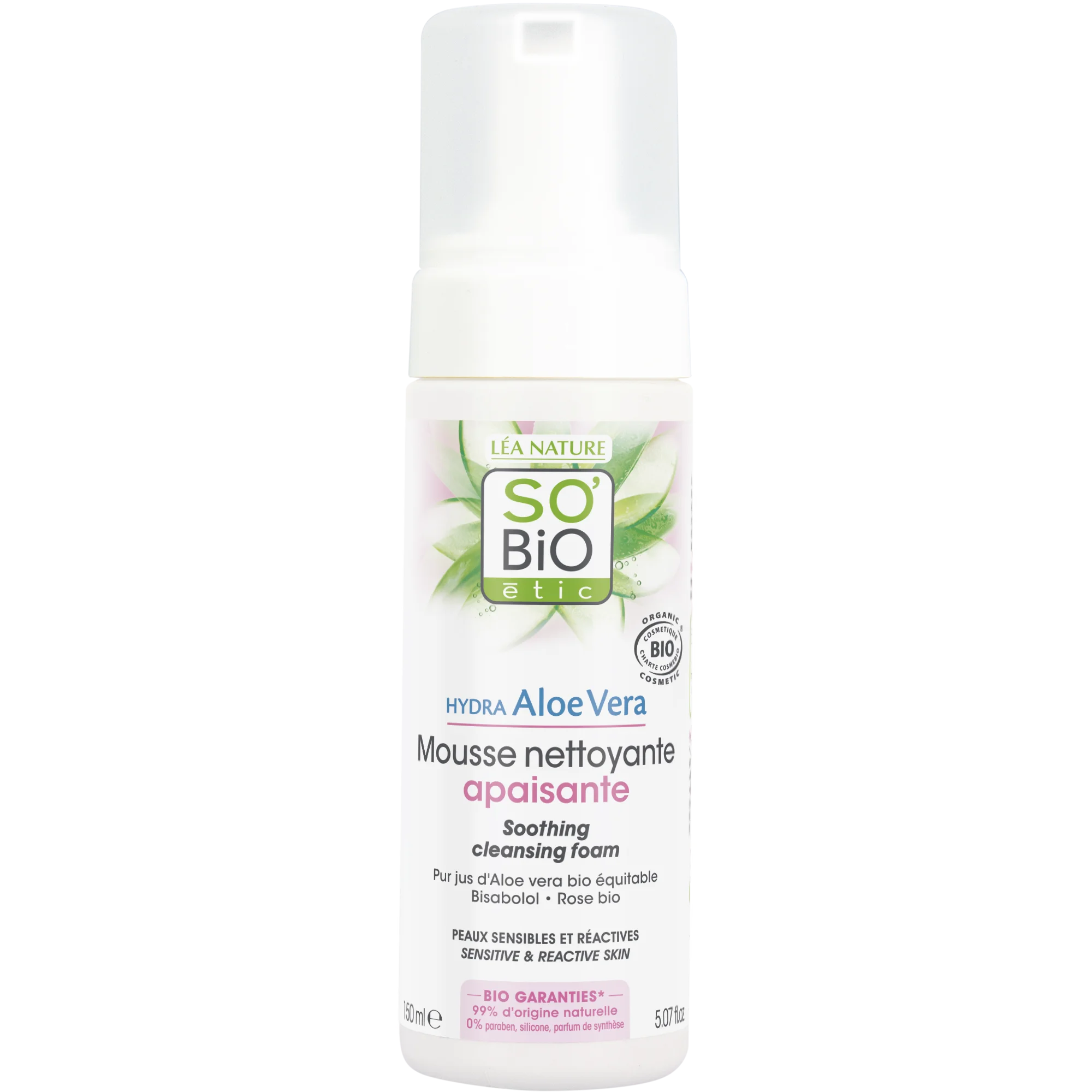 SO’BiO étic Mousse nettoyante apaisante Aloe Vera BIO (150 ml) - enrichie en eau de rose