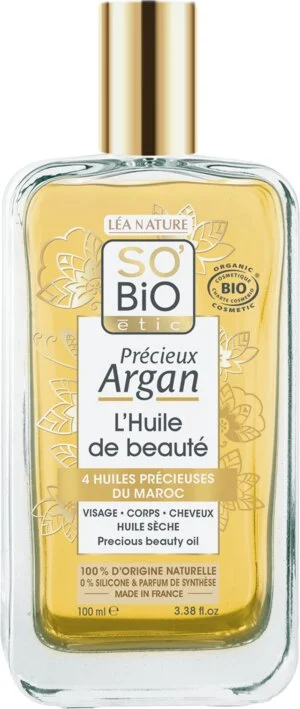 SO’BiO étic Précieux Argan Huile nourrissante pour le corps, le visage et les cheveux BIO (100 ml) - élixir de jeunesse et de beauté