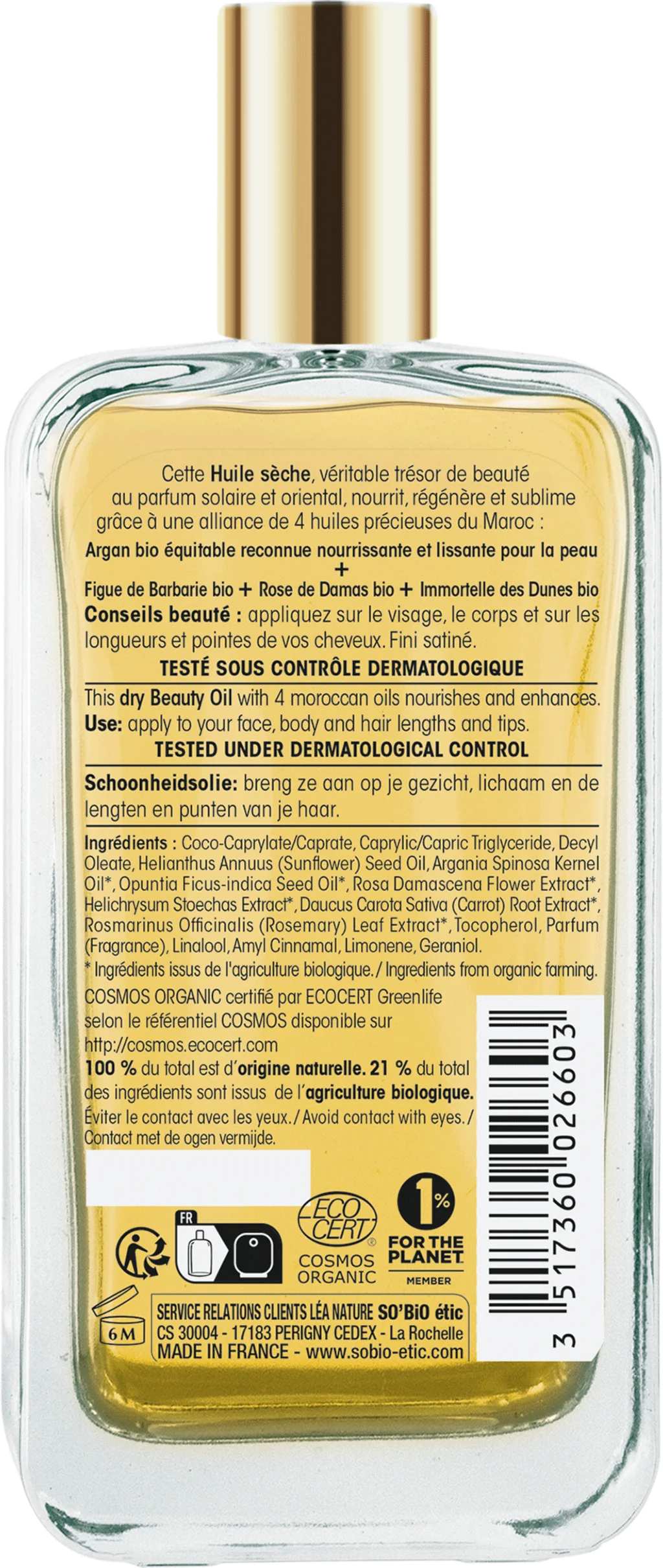 SO’BiO étic Précieux Argan Huile nourrissante pour le corps, le visage et les cheveux BIO (100 ml) - élixir de jeunesse et de beauté