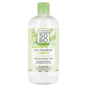 SO’BiO étic Eau micellaire nettoyante Aloe Vera - zinc et agrumes BIO (500 ml) - idéale pour les peaux mixtes à grasses