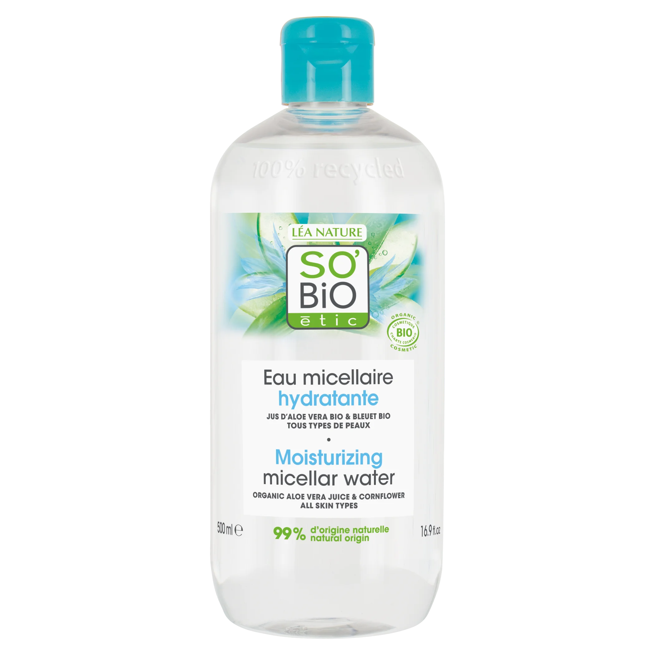 SO’BiO étic Eau micellaire hydratante à l’Aloe vera BIO (500 ml) - enrichie en eau de bleuet