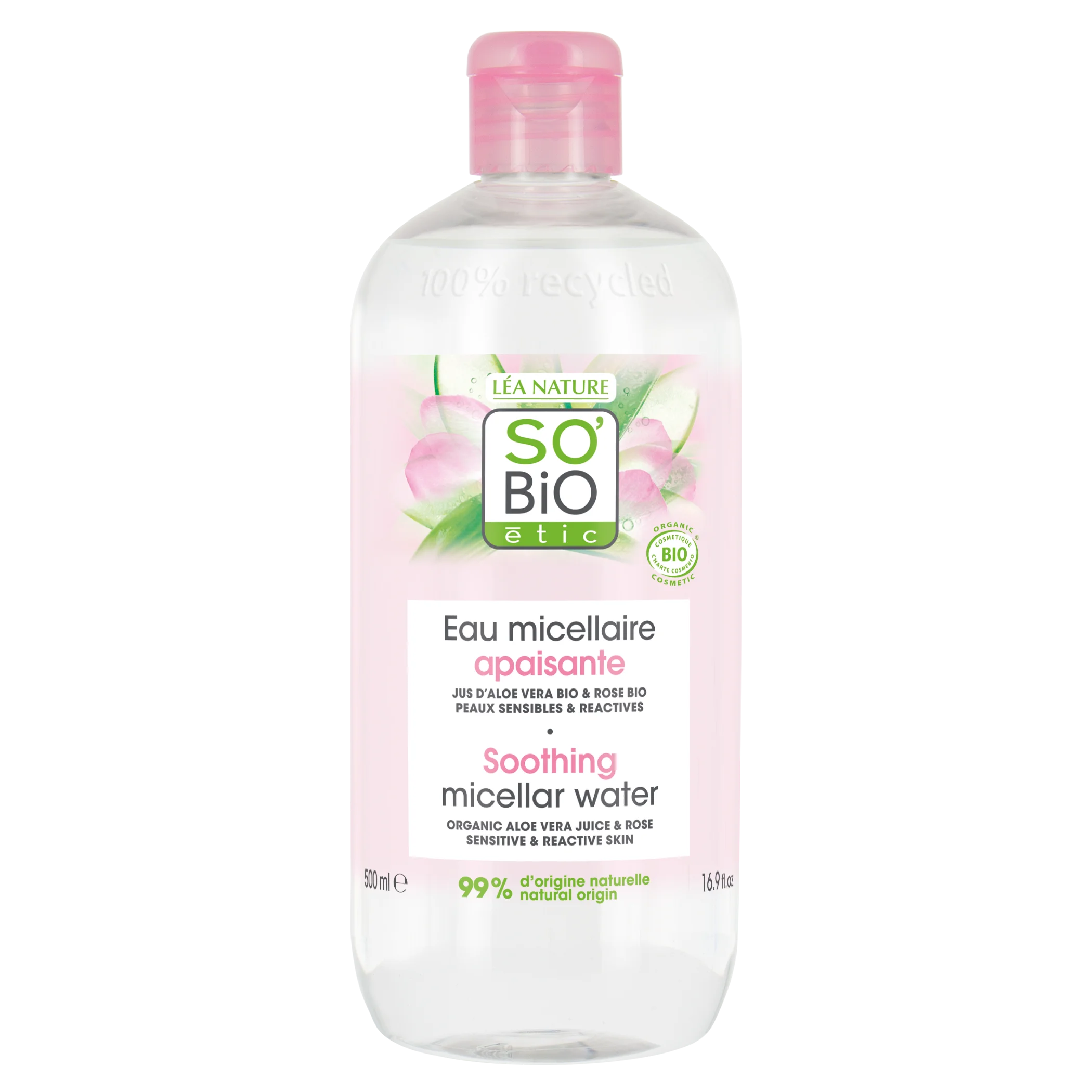 SO’BiO étic Eau micellaire apaisante à l'Aloe Vera BIO (500 ml) - enrichie en eau de camomille