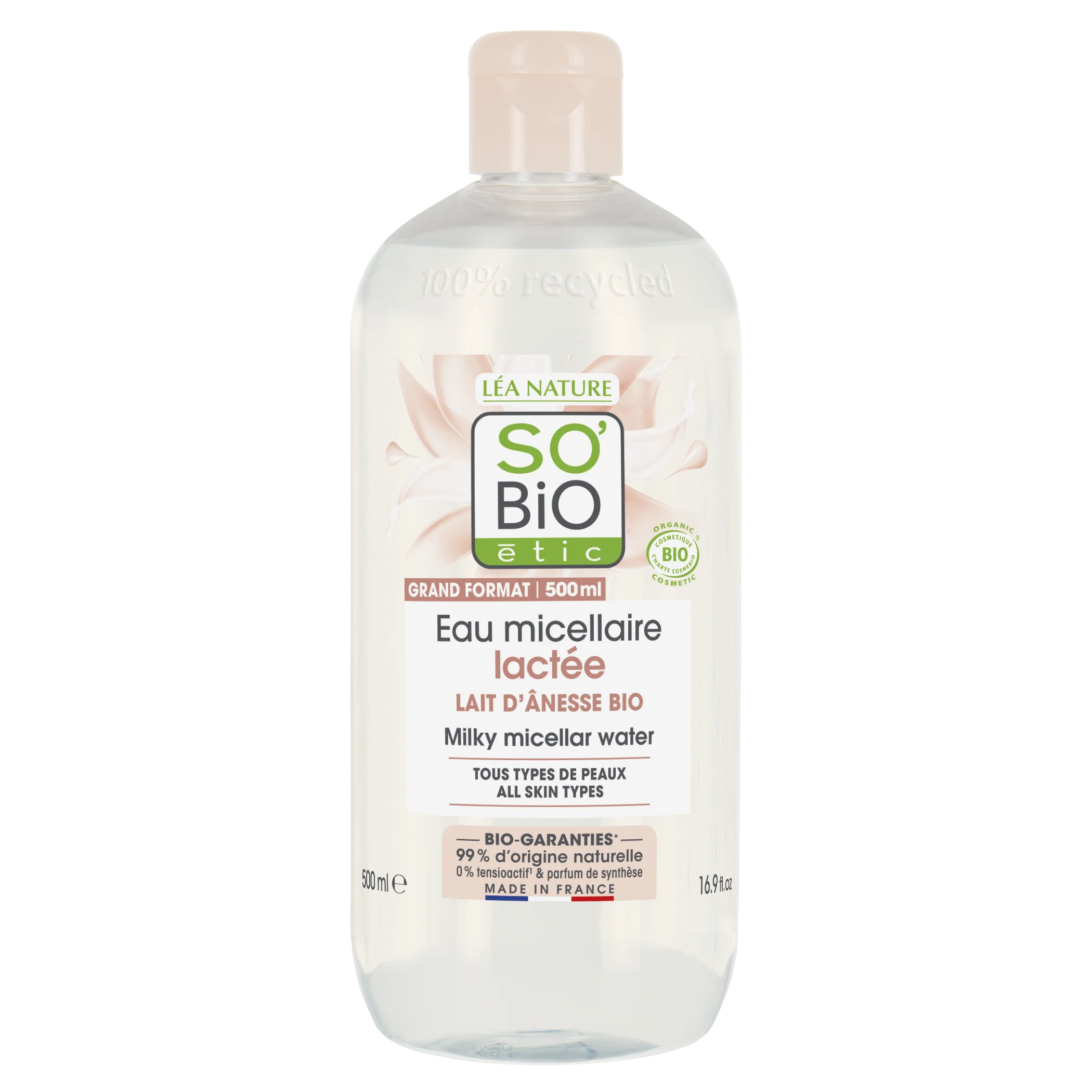 SO’BiO étic Eau micellaire au lait d’ânesse BIO (500 ml) - convient aussi aux peaux sensibles