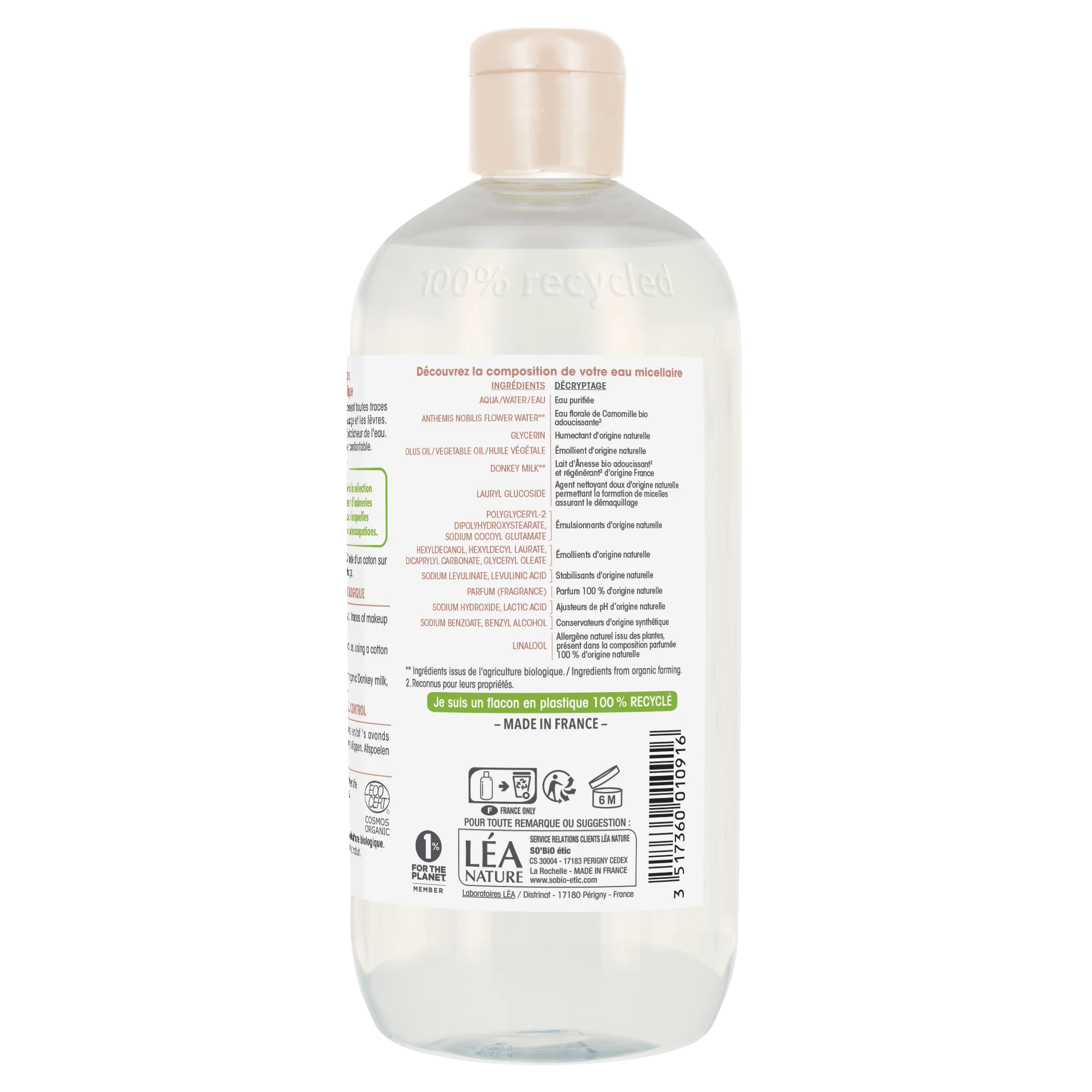SO’BiO étic Eau micellaire au lait d’ânesse BIO (500 ml) - convient aussi aux peaux sensibles