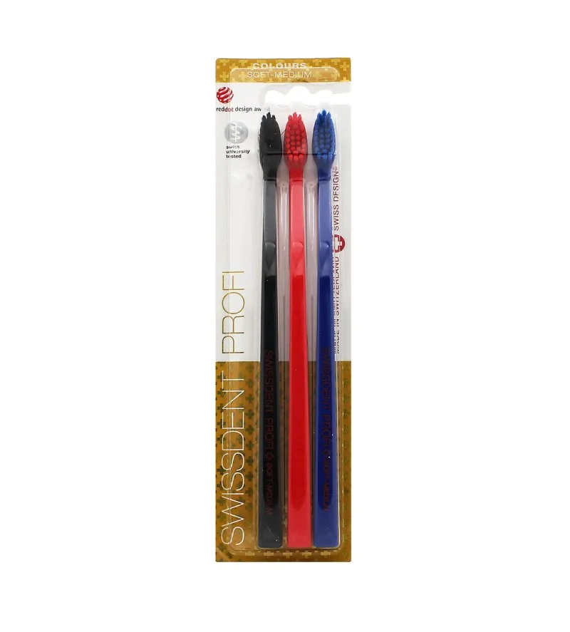 Profi Colours brosses à dents souples-médium 3 pièces Noir, Rouge, Bleu