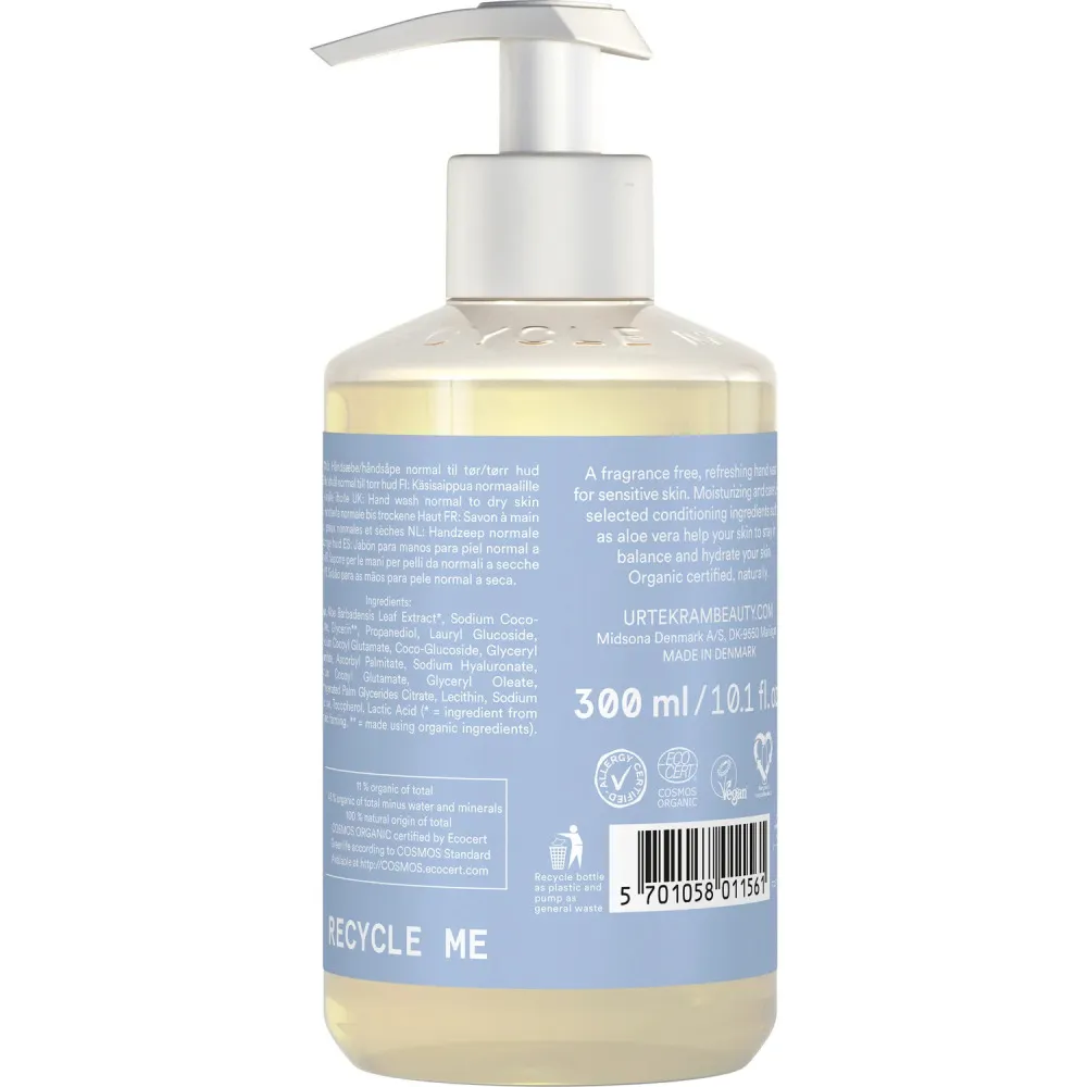 Urtekram Vloeibare handzeep zonder parfum 300ml BIO, VEG