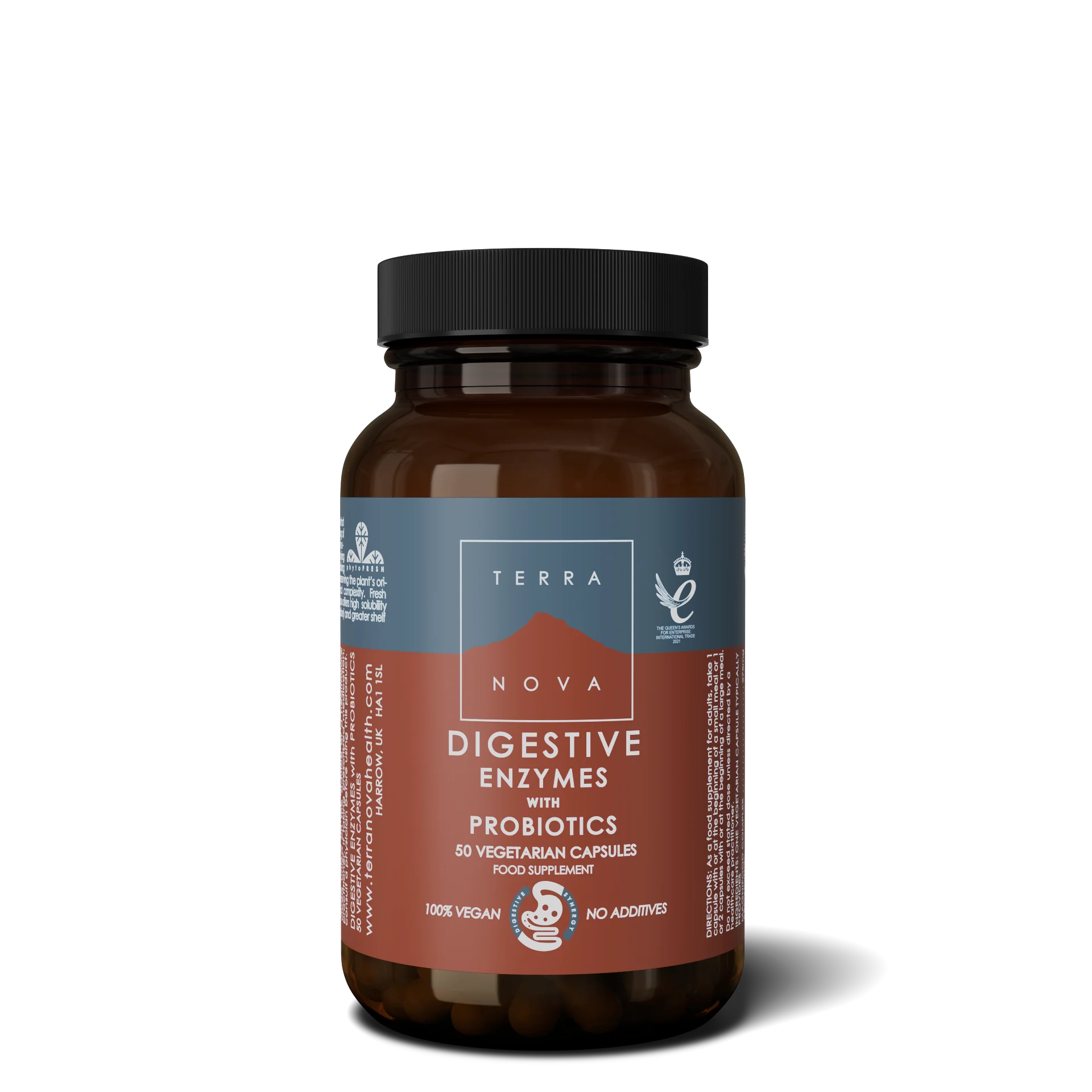 Terranova Health Enzymes digestives et probiotiques (50 gélules) - enrichi en fenouil, gingembre et bardane