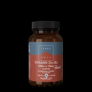 Terranova Health Vitamine D3 2000 UI & Vitamine K2 100 µg Complexe (50 gélules) - D3 issue du lichen et K2 issue du pois chiche